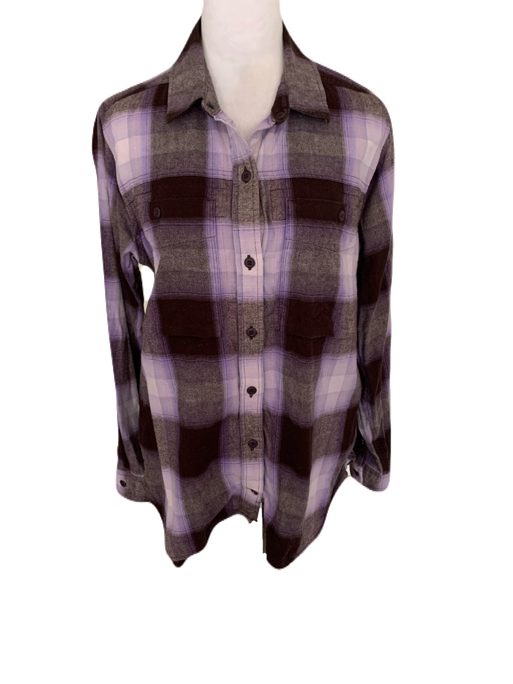 REI Co-Op Women’s Large Purple Plaid Button Front Shirt Hiking Camping Outdoors